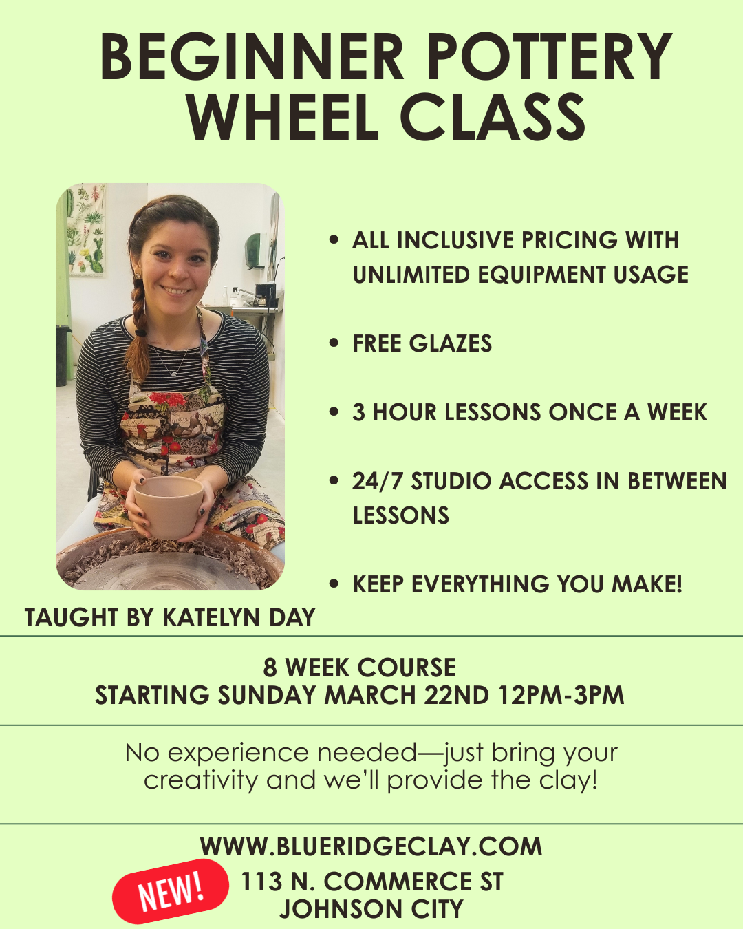 Beginner Pottery Wheel Throwing Course - Sunday's at 12pm-3pm