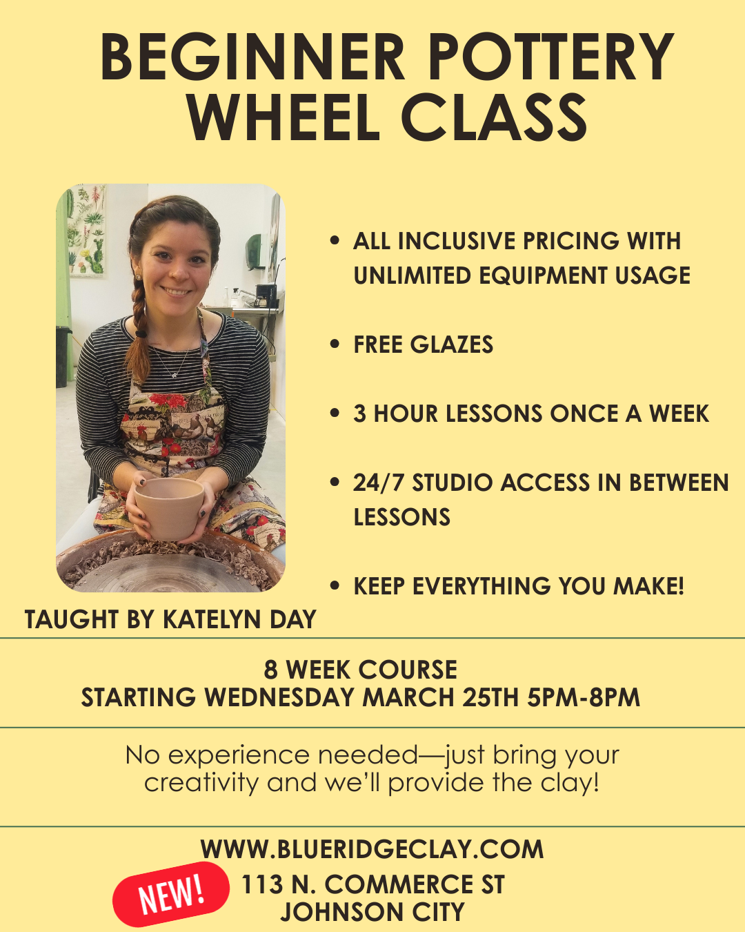 Beginner Pottery Wheel Throwing Course - Wednesday's at 5pm-8pm