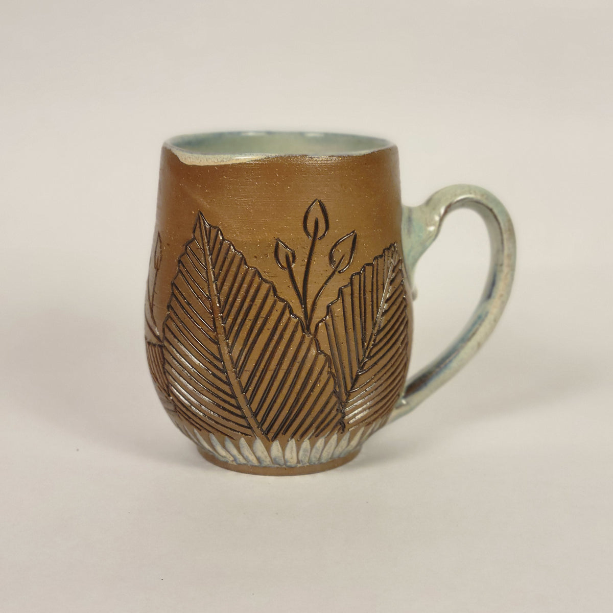 Sage and Blue Glazed Mug with Raw  Clay Belly