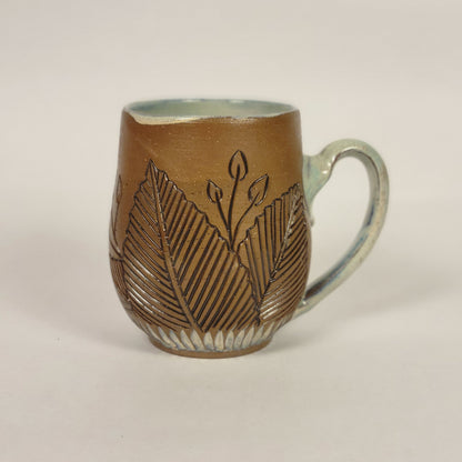 Sage and Blue Glazed Mug with Raw  Clay Belly