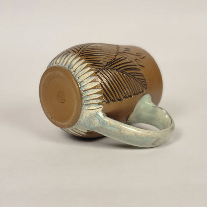 Sage and Blue Glazed Mug with Raw  Clay Belly