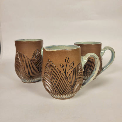 Sage and Blue Glazed Mug with Raw  Clay Belly