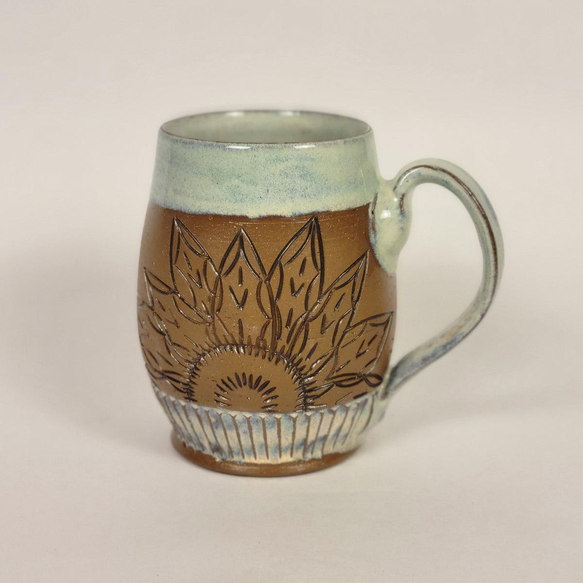 Sage and Blue Glazed Mug with Raw Clay Belly