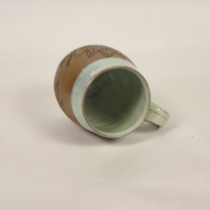 Sage and Blue Glazed Mug with Raw Clay Belly