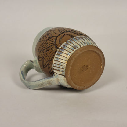 Sage and Blue Glazed Mug with Raw Clay Belly