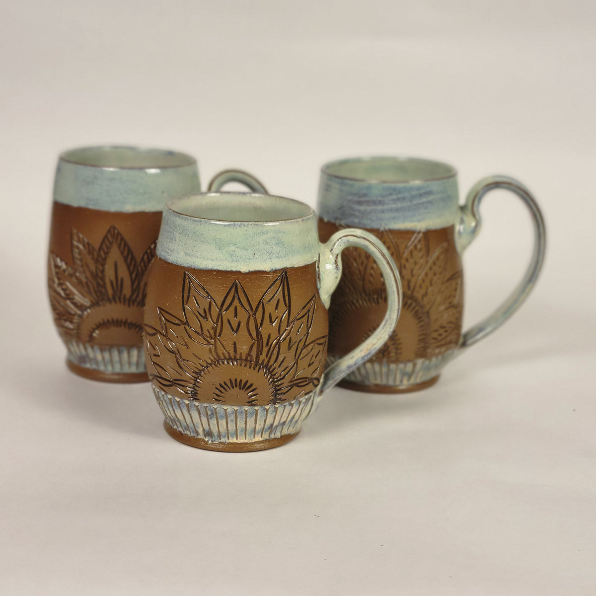 Sage and Blue Glazed Mug with Raw Clay Belly