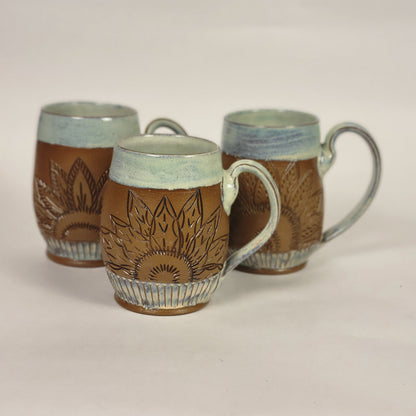 Sage and Blue Glazed Mug with Raw Clay Belly