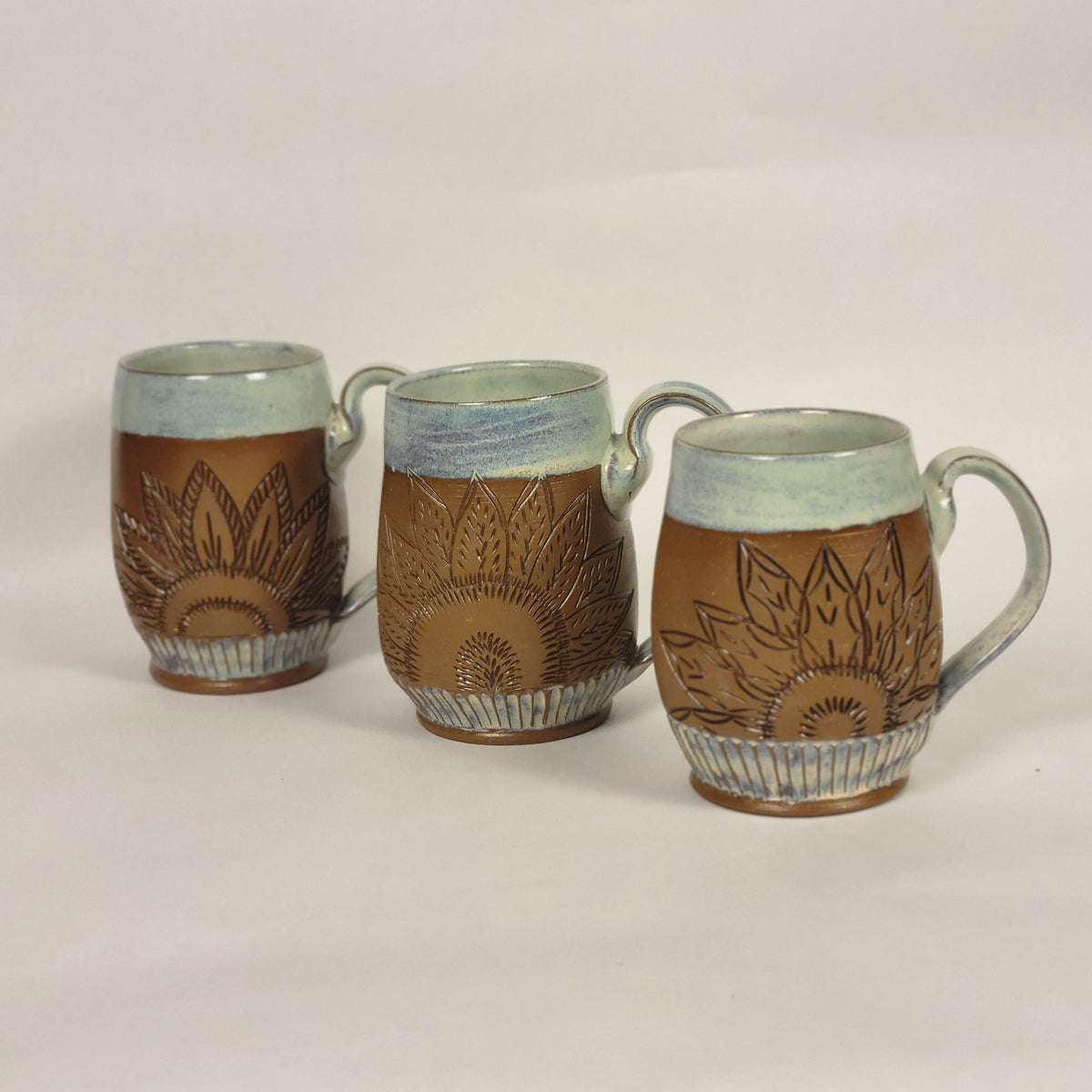 Sage and Blue Glazed Mug with Raw Clay Belly